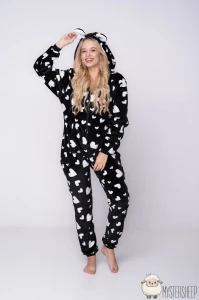 Kigurumi Onesie Damskie Mystersheep POLAR - Czarny w Serduszka