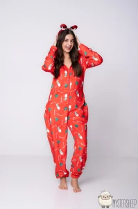 Kigurumi Onesie Damskie Mystersheep POLAR - Czerwony w Choinki