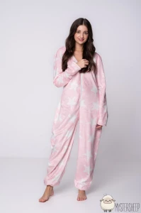 Kigurumi Onesie Damskie Mystersheep POLAR - Różowy w Białe Gwiazdki