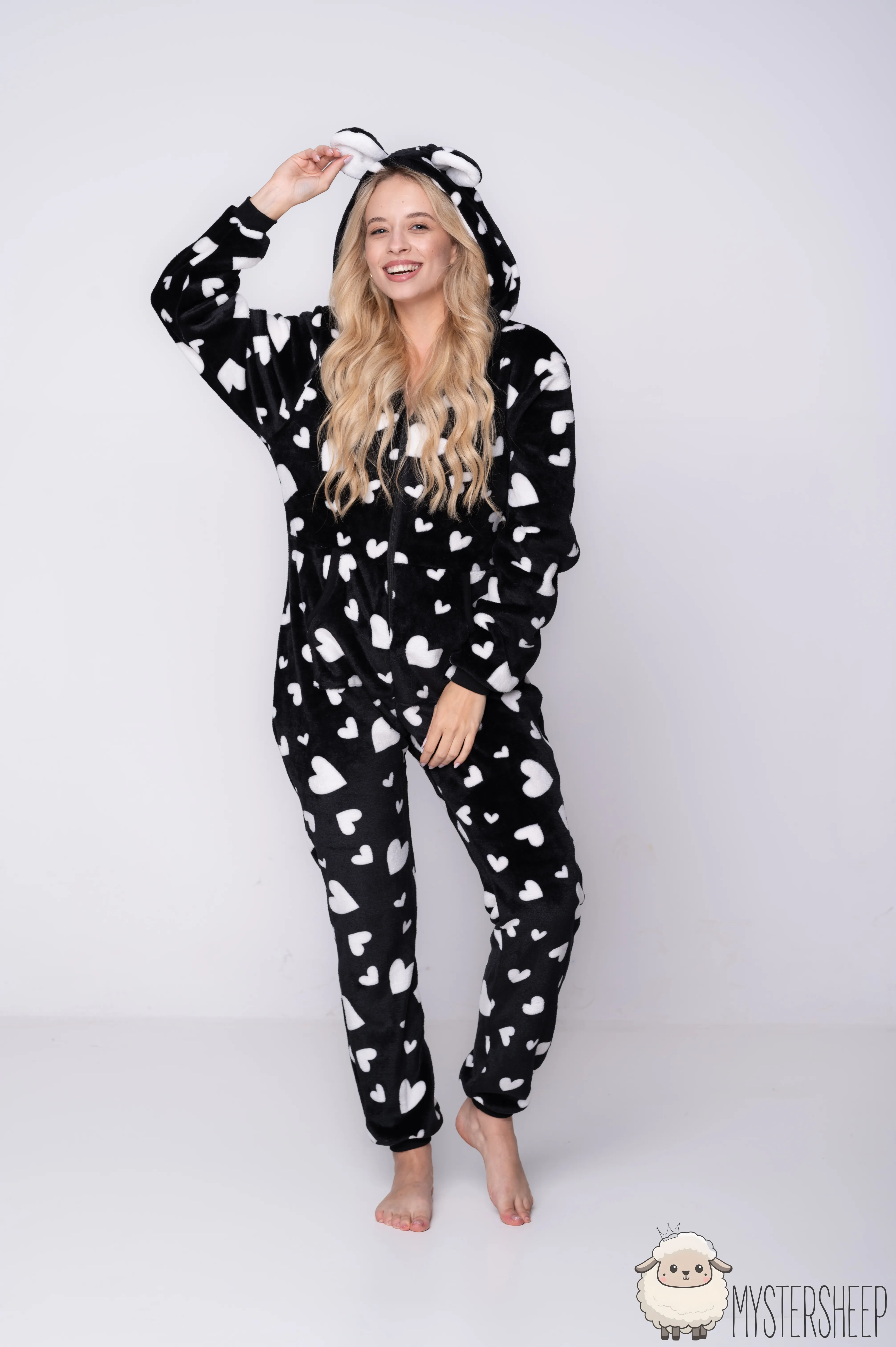 Kigurumi Onesie Mystersheep - Czarny w Serduszka