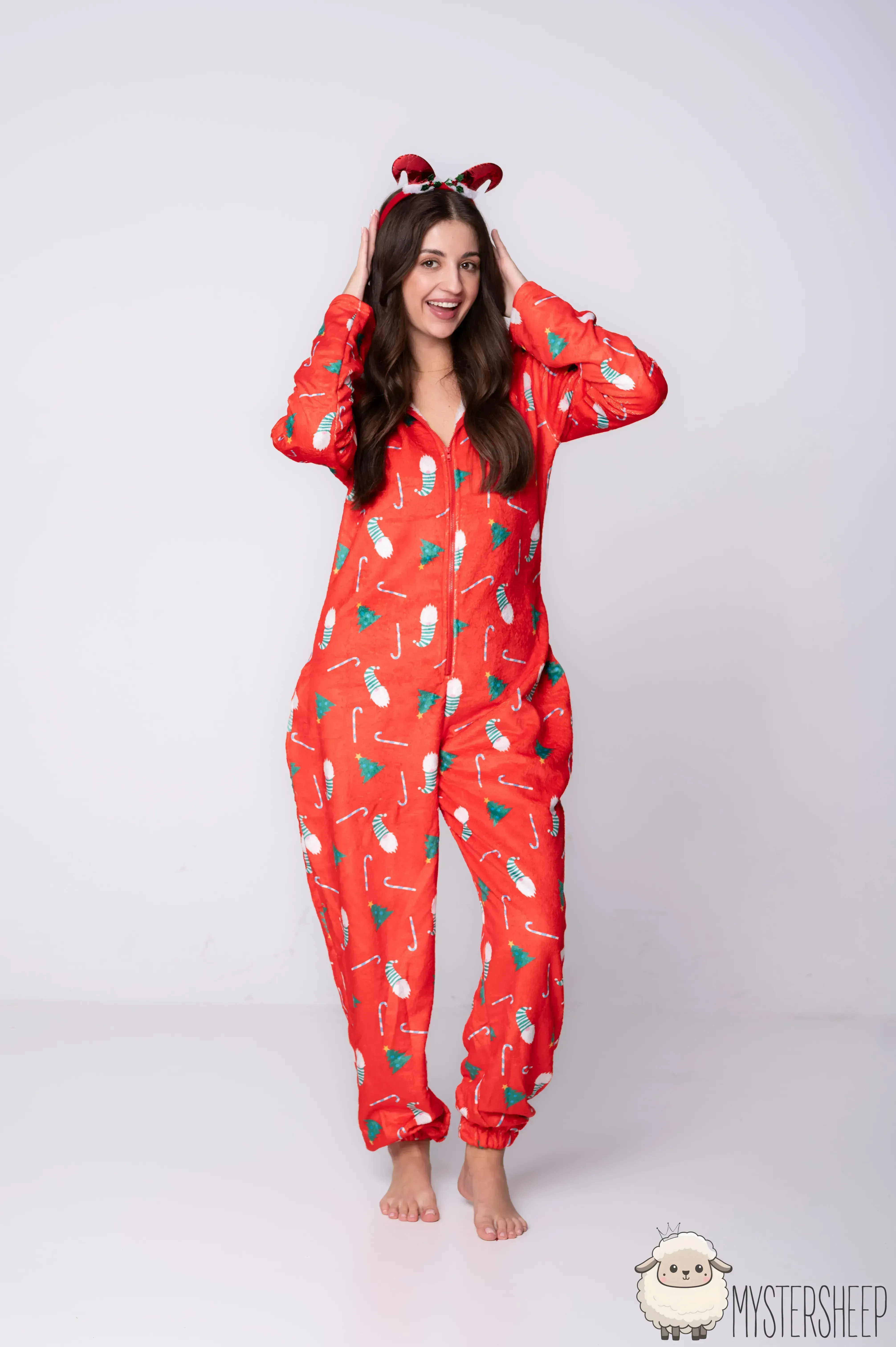 Kigurumi Onesie Mystersheep - Czerwony w Choinki